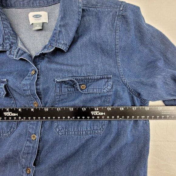 Old Navy Shirt Dress Womens M Blue Denim Popover 1/2 Button Pockets Collar - Picture 6 of 10
